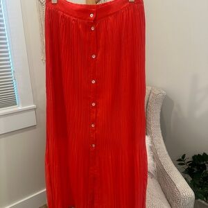 Promesa Red/Orange Pleated Button-Front Maxi / lined at Midi length / size S